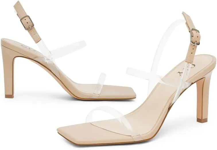 Womens Strappy Sandals Open Toe Ankle Strap Heeled Sandals Square Toe High Heels for Women