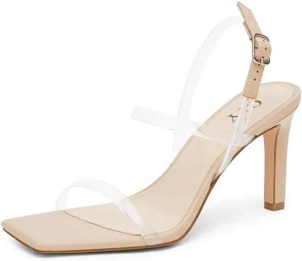 Womens Strappy Sandals Open Toe Ankle Strap Heeled Sandals Square Toe High Heels for Women