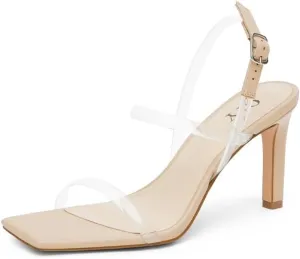 Womens Strappy Sandals Open Toe Ankle Strap Heeled Sandals Square Toe High Heels for Women