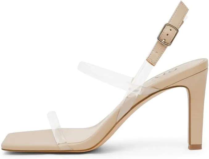 Womens Strappy Sandals Open Toe Ankle Strap Heeled Sandals Square Toe High Heels for Women