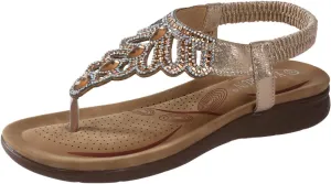 Women‘s Summer Bohemian Wedge Sandals Ankle Strap Casual Beach Shoes Fashion Crystal Sandals for Women Size 9