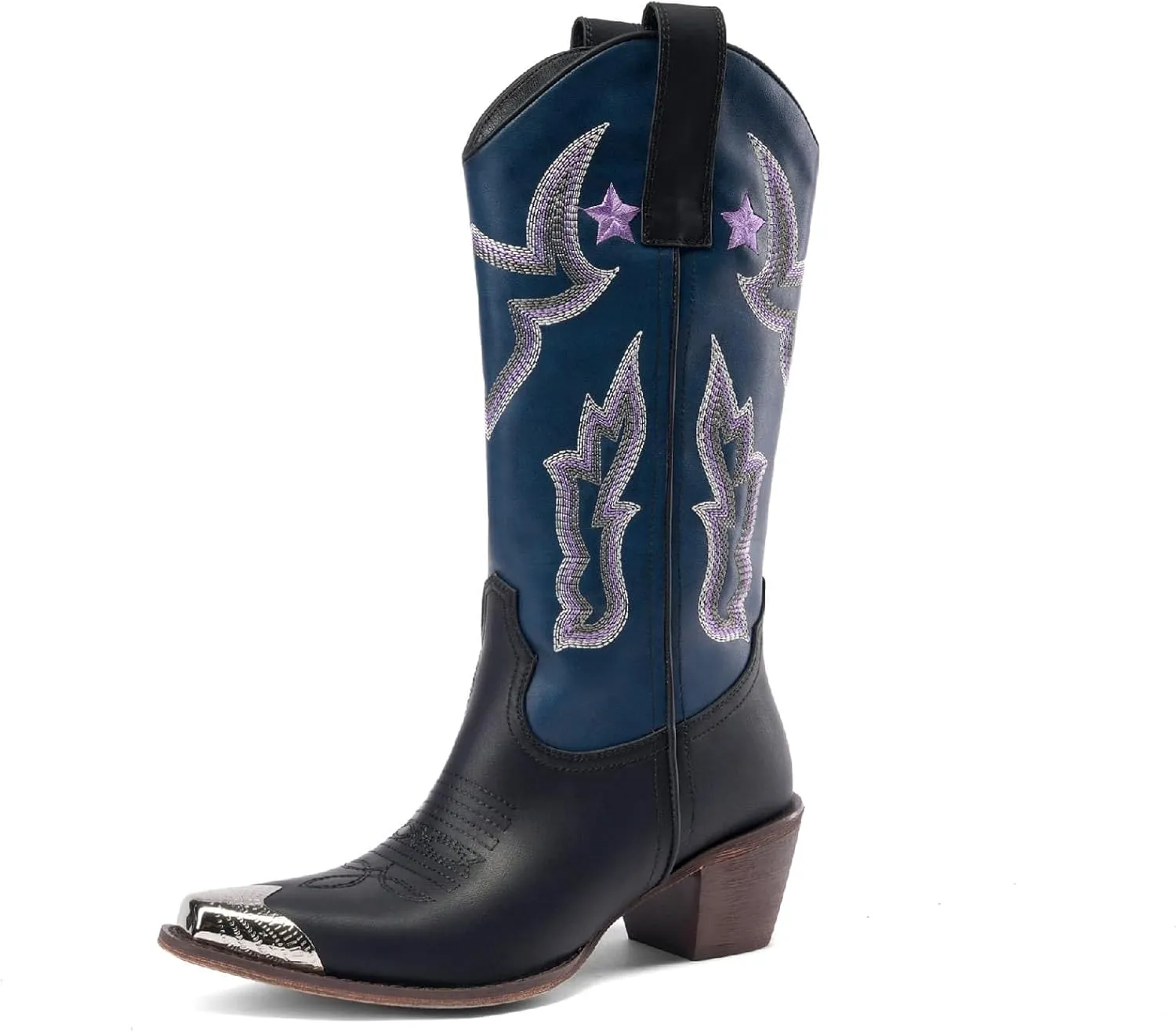 Women's Western Knee-high Boot Cowboy Boots for Women Cowgirl Mid Calf Boots Floral Embroidery Pointed Toe Chunky Heel 2.5" Ladies Western Boot