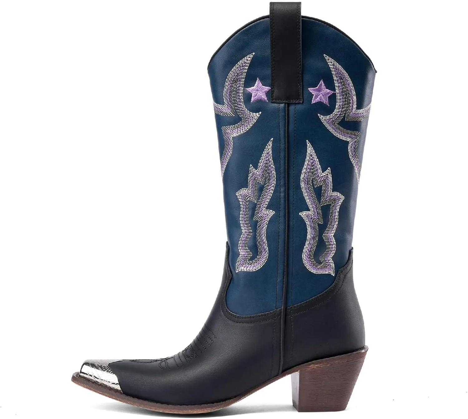 Women's Western Knee-high Boot Cowboy Boots for Women Cowgirl Mid Calf Boots Floral Embroidery Pointed Toe Chunky Heel 2.5" Ladies Western Boot