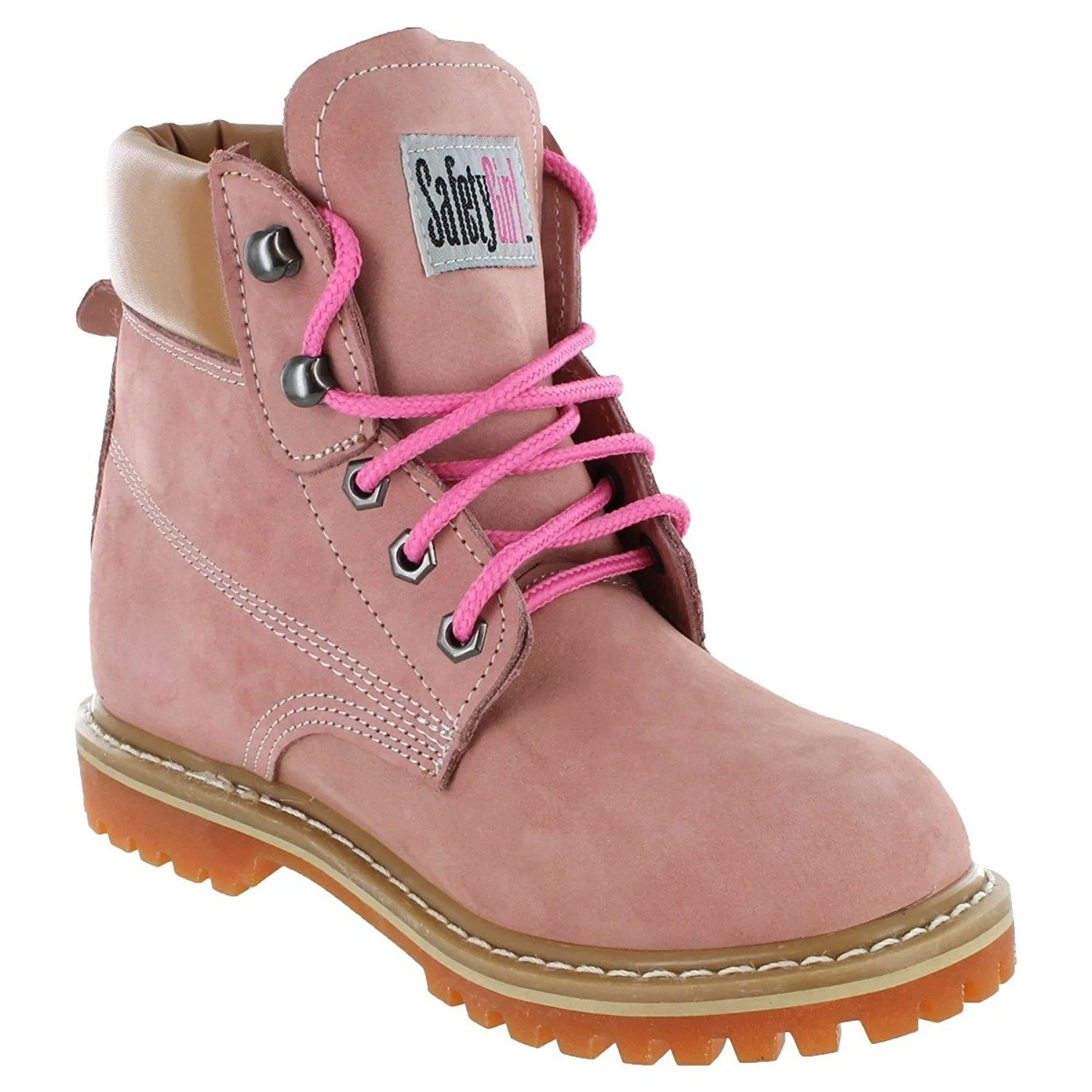 Women’s Work Boots | Waterproof Leather Work Boots for Women | Oil & Slip-Resistant Soft Toe Boots for Women | Premium Nubuck Leather | Lightweight and Comfortable | Pink Leather - 7.5M