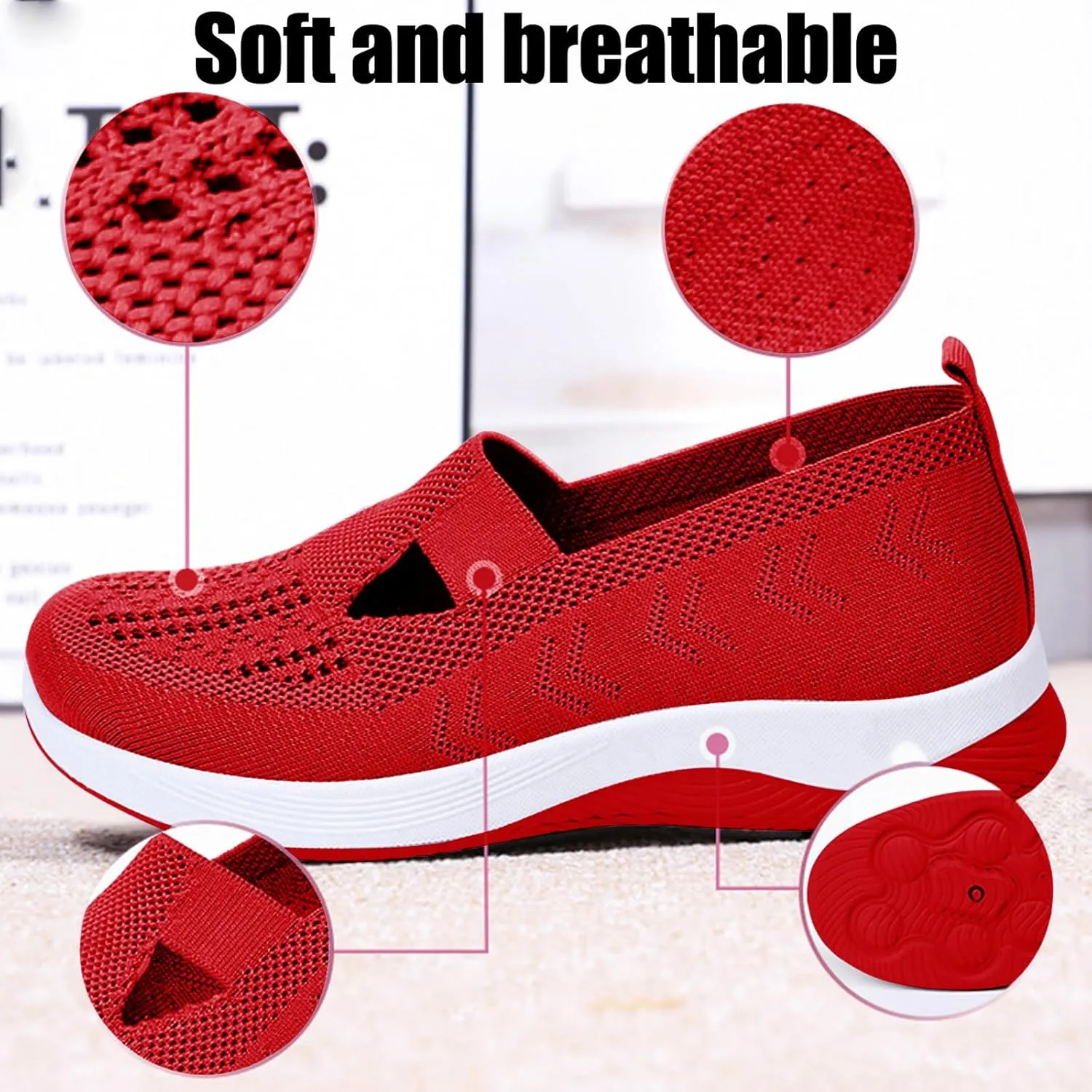 Women's Woven Orthopedic Breathable Soft Shoes Ortho Walking Non-Slip Arch Support Walking Slip on Shoes Comfort Casual Running Diabetic Foam Sneakers Mesh Up Running Going Out Flat Sneaker