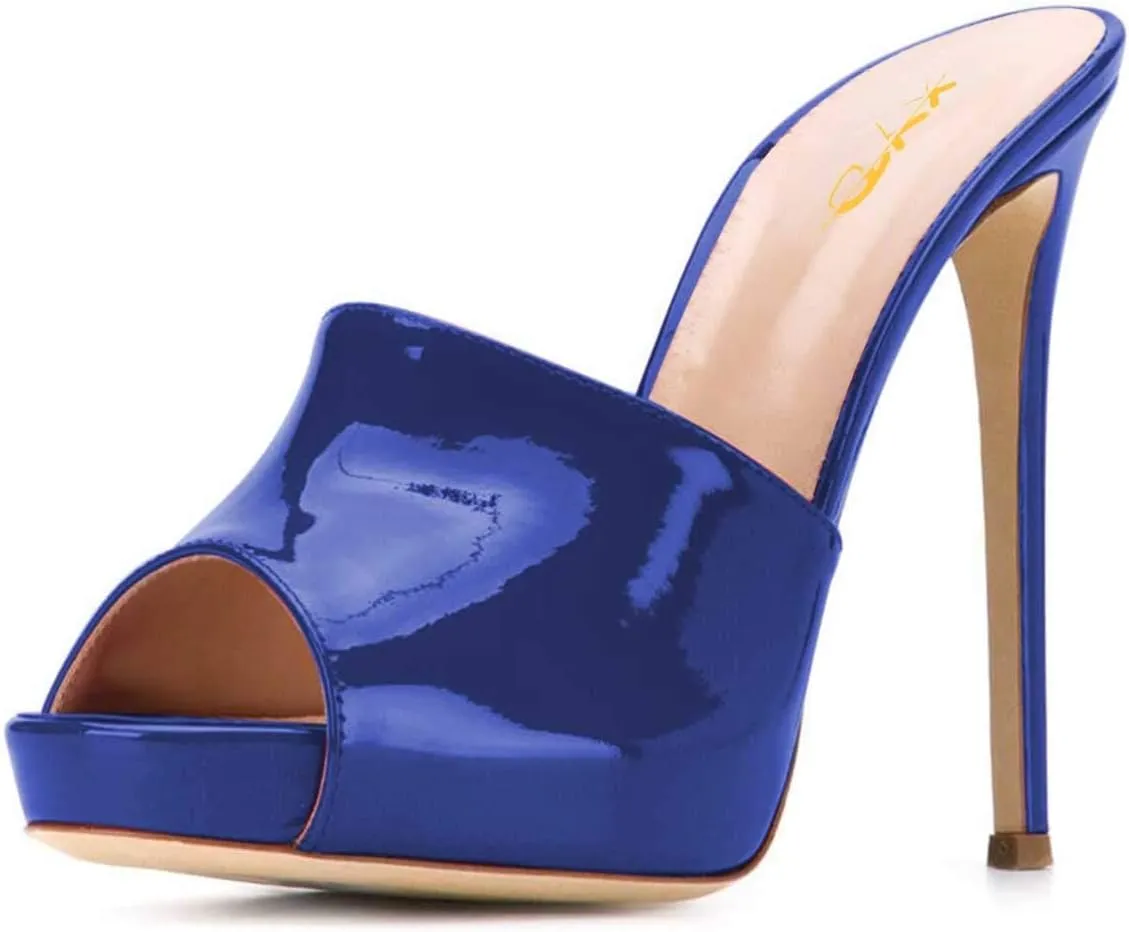 XYD Women Platform Slippers Slip On Stilettos Slides Sexy High Heel Mules Open Almond Toe Fashion Sandals Shoes