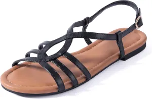 YANWENFANG Women's Flat Sandals Strappy Gladiator Sandals with Adjustable Ankle Strap,Teardrop Boho Beach Sandals for Summer Vacation, Festival, Casual Comfort