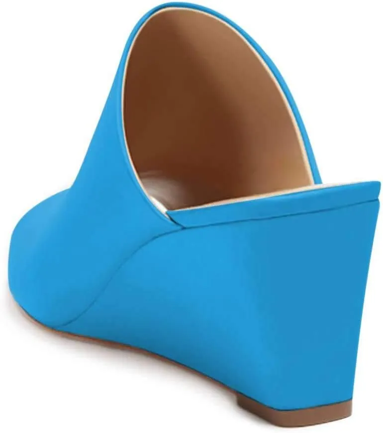YDN Women Casual Peep Toe Slide Mules Wedge Heel Sandals Slip On Shoes