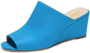 YDN Women Casual Peep Toe Slide Mules Wedge Heel Sandals Slip On Shoes