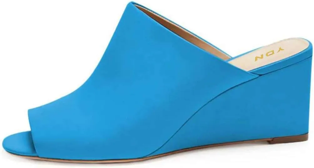 YDN Women Casual Peep Toe Slide Mules Wedge Heel Sandals Slip On Shoes