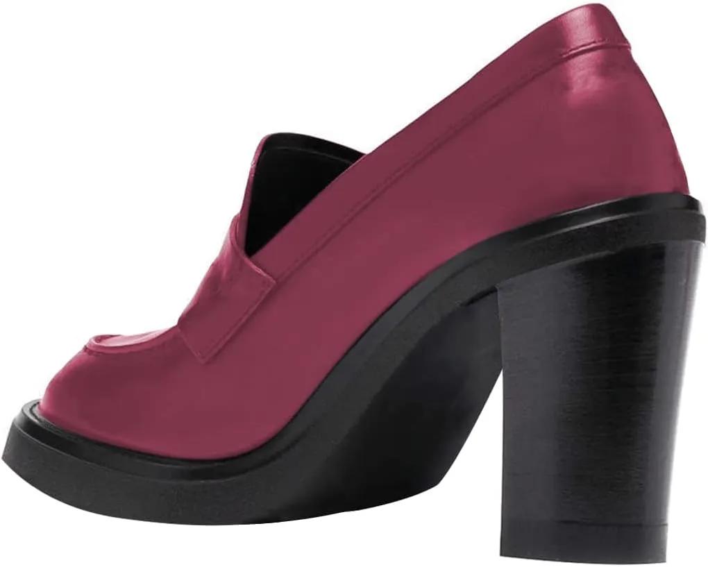 YDN Women Chunky High Heels Round Toe Oxford Loafer Shoes Slip On Office Work Pumps Size 4-16 US