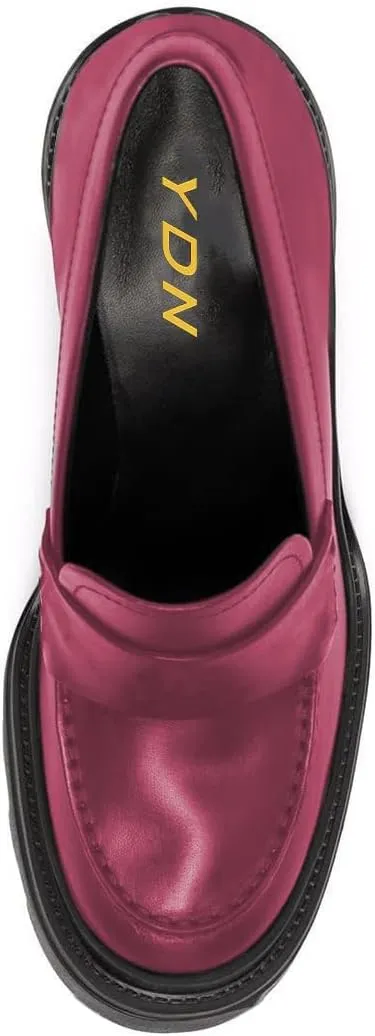 YDN Women Chunky High Heels Round Toe Oxford Loafer Shoes Slip On Office Work Pumps Size 4-16 US