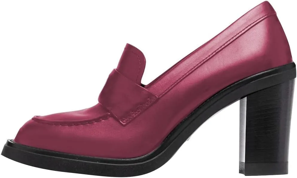 YDN Women Chunky High Heels Round Toe Oxford Loafer Shoes Slip On Office Work Pumps Size 4-16 US