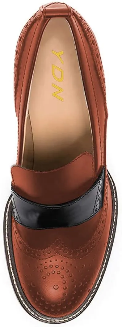YDN Women Chunky High Heels Round Toe Oxford Loafer Size Color Material Customize Available Shoe Size 4-15 US