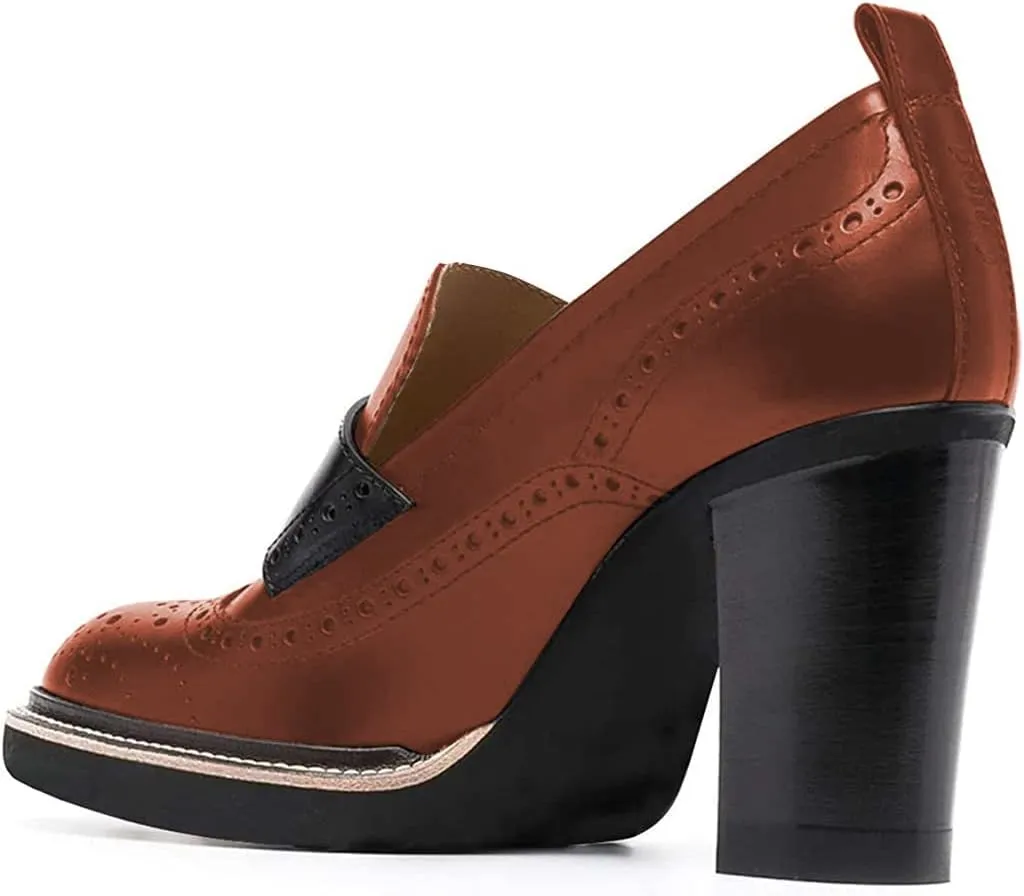 YDN Women Chunky High Heels Round Toe Oxford Loafer Size Color Material Customize Available Shoe Size 4-15 US