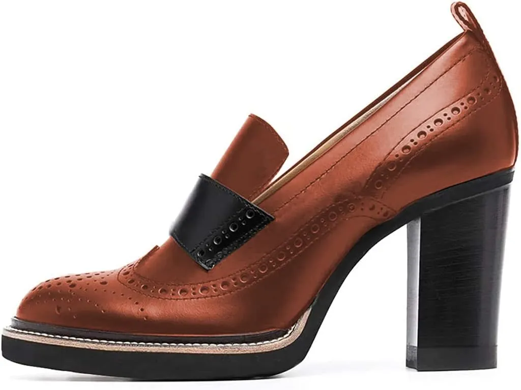 YDN Women Chunky High Heels Round Toe Oxford Loafer Size Color Material Customize Available Shoe Size 4-15 US