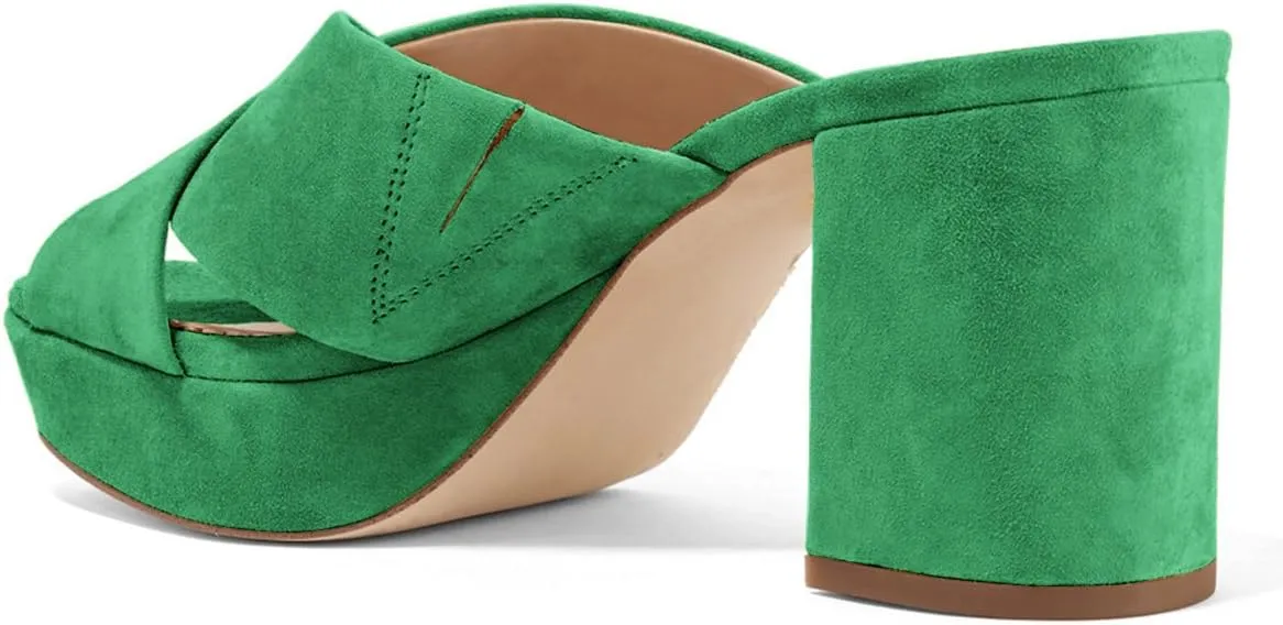 YDN Women Cross Strap Peep Toe Platform Chunky Block Heel Mules Pumps Slide Sandals Size 4-15 US