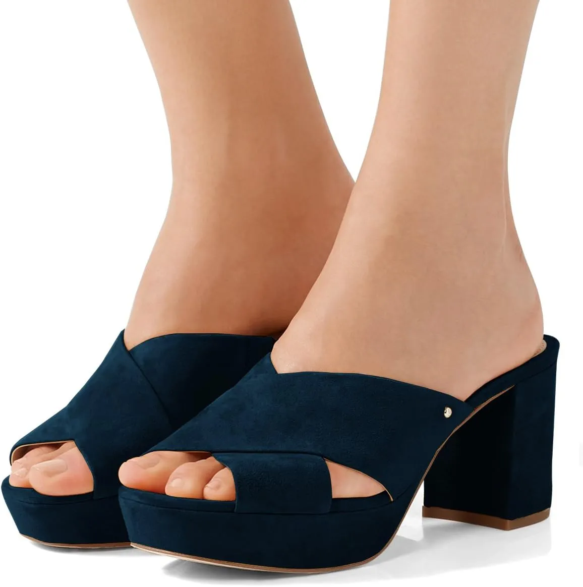 YDN Women Cross Strap Peep Toe Platform Chunky Block Heel Mules Pumps Slide Sandals Size 4-15 US