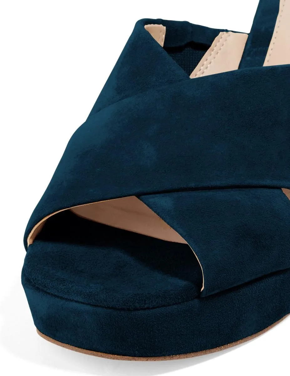 YDN Women Cross Strap Peep Toe Platform Chunky Block Heel Mules Pumps Slide Sandals Size 4-15 US
