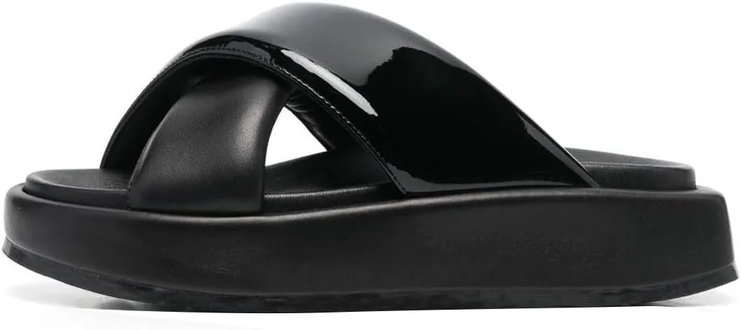 YDN Women Dressy Cross Strap Mules Round Open Toe Slippers Slip On Sandals Platform Low Heels Shoes Party Daily Size 4-15 US