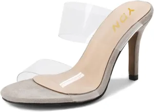 YDN Women Open Toe High Heels Mules Slip on Pumps Slide Transparent Dress Sandals Shoes