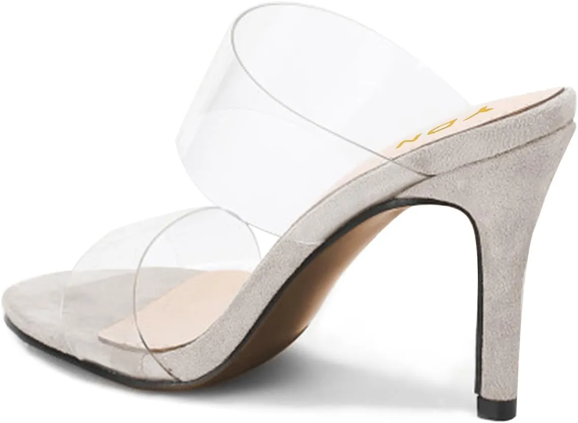 YDN Women Open Toe High Heels Mules Slip on Pumps Slide Transparent Dress Sandals Shoes
