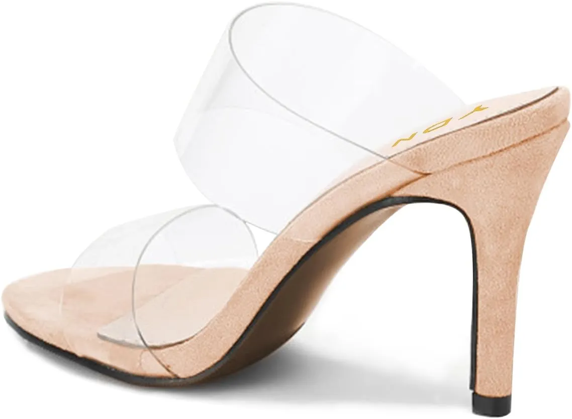 YDN Women Open Toe High Heels Mules Slip on Pumps Slide Transparent Dress Sandals Shoes