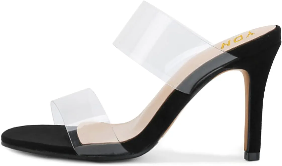 YDN Women Open Toe High Heels Mules Slip on Pumps Slide Transparent Dress Sandals Shoes
