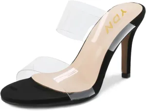 YDN Women Open Toe High Heels Mules Slip on Pumps Slide Transparent Dress Sandals Shoes