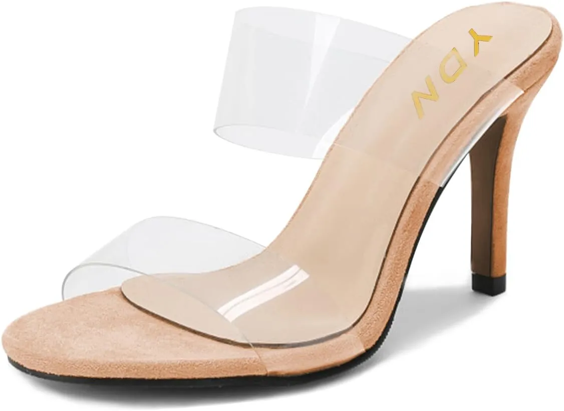 YDN Women Open Toe High Heels Mules Slip on Pumps Slide Transparent Dress Sandals Shoes
