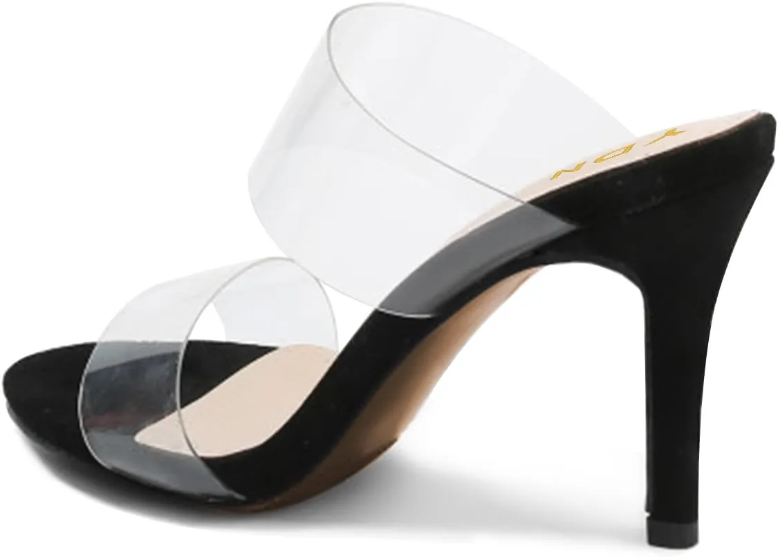 YDN Women Open Toe High Heels Mules Slip on Pumps Slide Transparent Dress Sandals Shoes