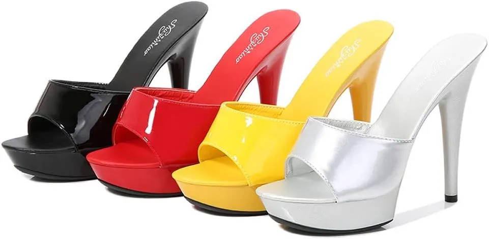 YIYA High Heeled Mules for Women Open Toe Stilettos Sandals Summer Platform High Heels Slides Dress Party Backless Shoes