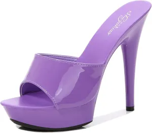 YIYA High Heeled Mules for Women Open Toe Stilettos Sandals Summer Platform High Heels Slides Dress Party Backless Shoes