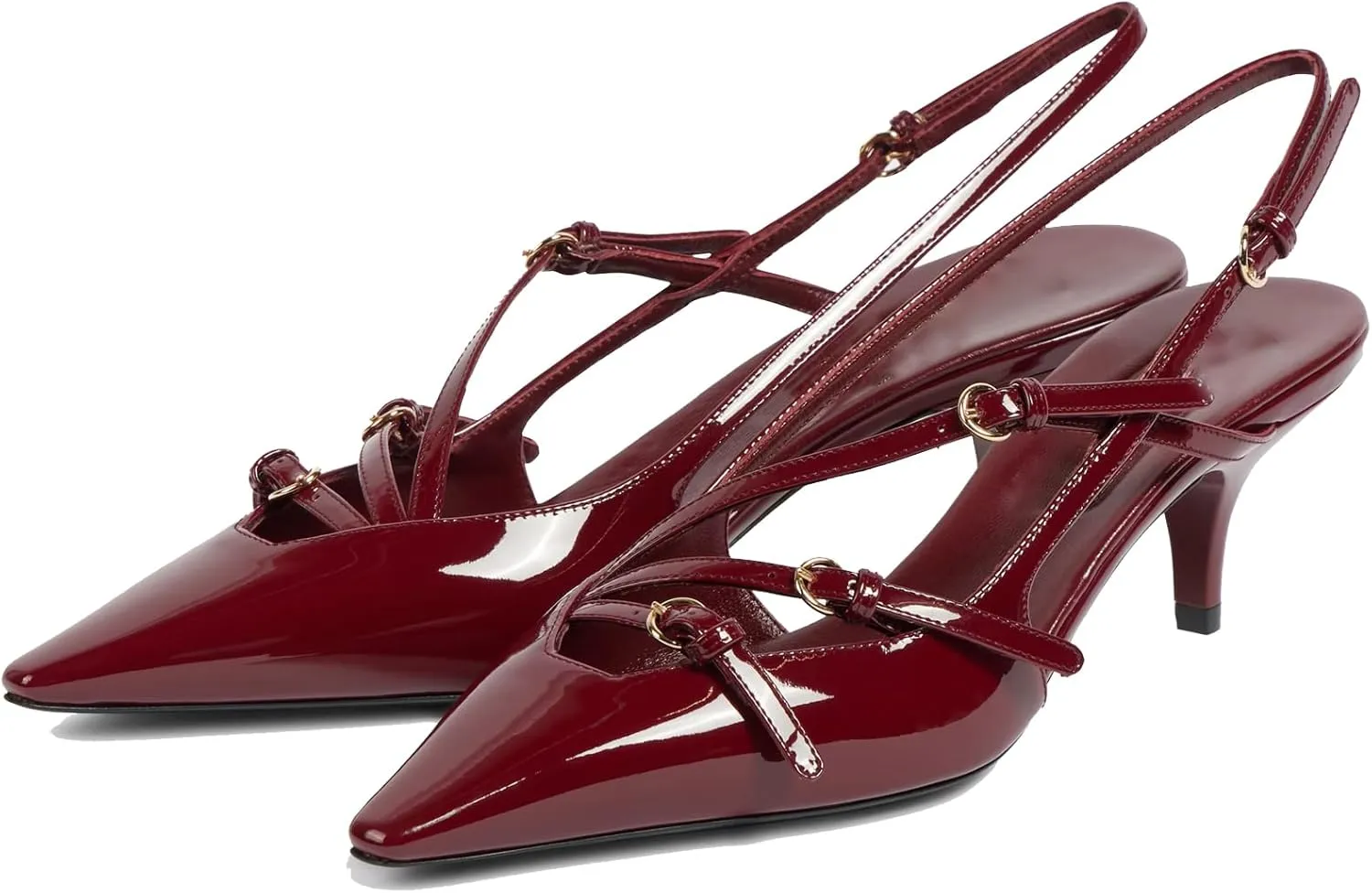 YIYA Women's Cherry Red Heels for Fall Slingback Closed Pointed Toe Stiletto High Heels Backless Slip-on Heeled Autumn Pumps Dress Shoes