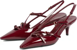 YIYA Women's Cherry Red Heels for Fall Slingback Closed Pointed Toe Stiletto High Heels Backless Slip-on Heeled Autumn Pumps Dress Shoes