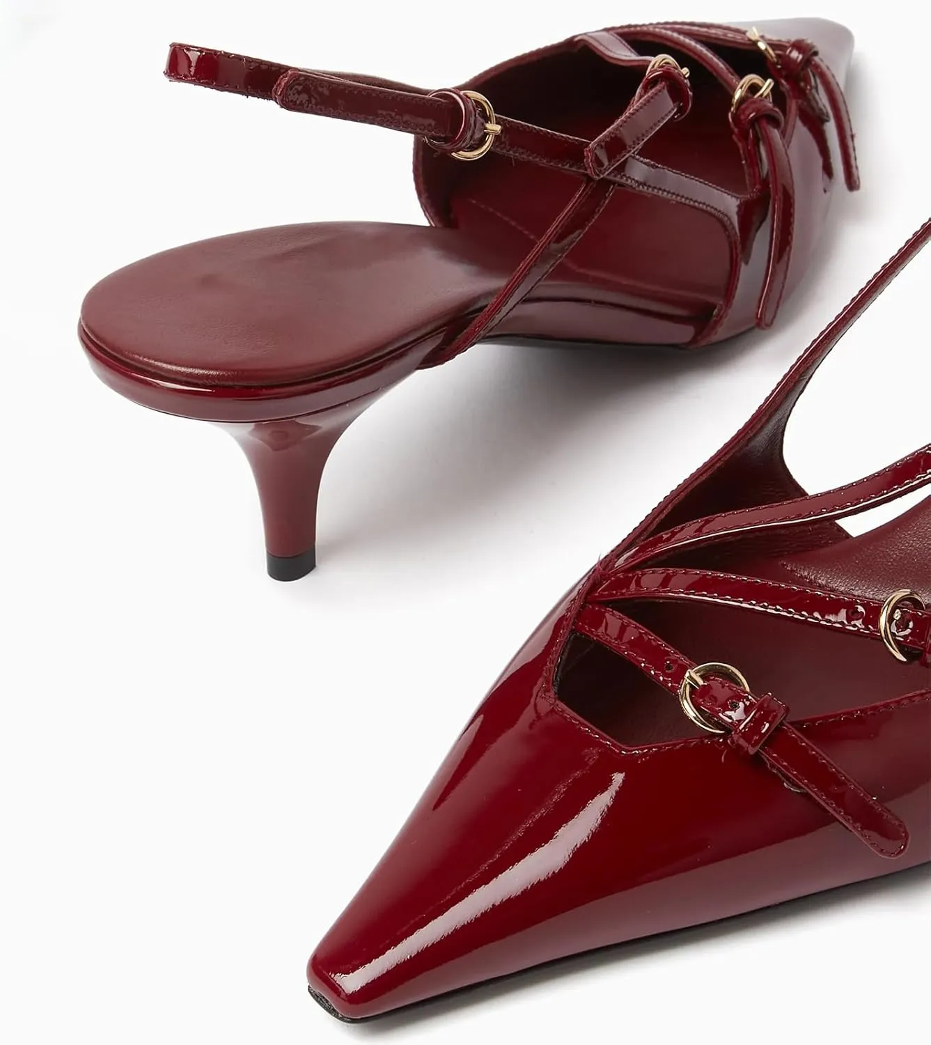 YIYA Women's Cherry Red Heels for Fall Slingback Closed Pointed Toe Stiletto High Heels Backless Slip-on Heeled Autumn Pumps Dress Shoes