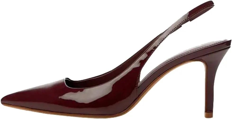 YIYA Women's Cherry Red Heels for Fall Slingback Closed Pointed Toe Stiletto High Heels Backless Slip-on Heeled Autumn Pumps Dress Shoes