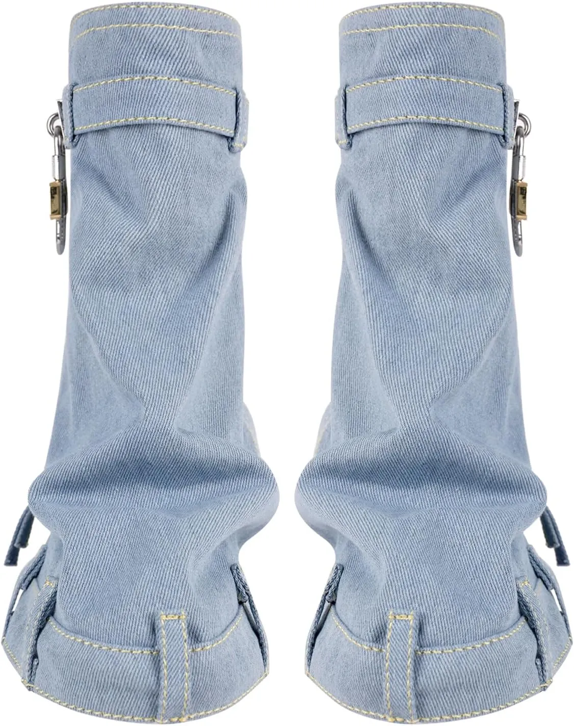 Yolkomo Women's Fold Over Knee High Denim Boots with Zipper Lock