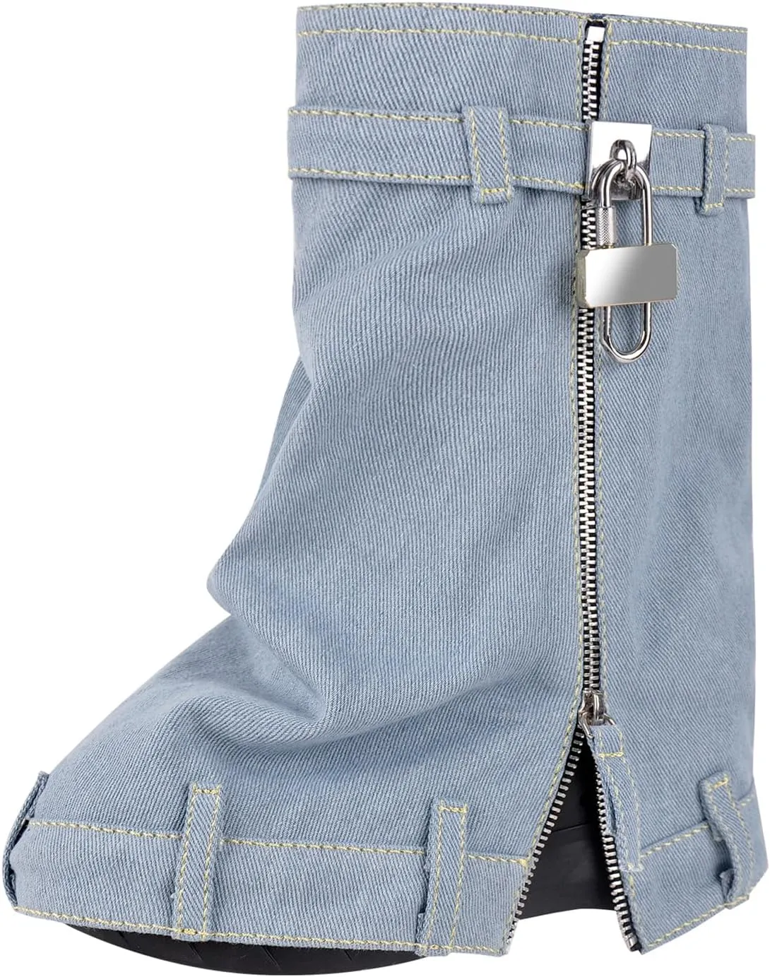 Yolkomo Women's Fold Over Knee High Denim Boots with Zipper Lock