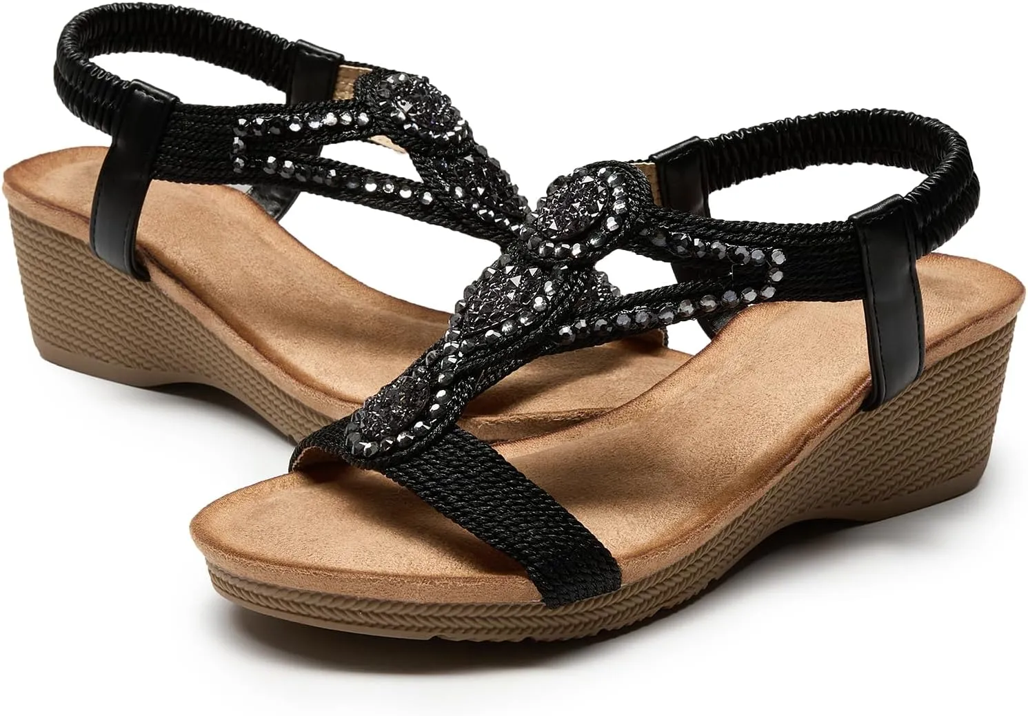 youngshow Wedge Sandals for Women Summer Comfy Elastic Ankle Strap Low Heel Dress Shoes Gladiator Sandals Beach