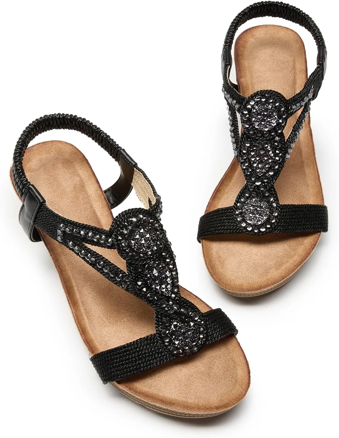 youngshow Wedge Sandals for Women Summer Comfy Elastic Ankle Strap Low Heel Dress Shoes Gladiator Sandals Beach