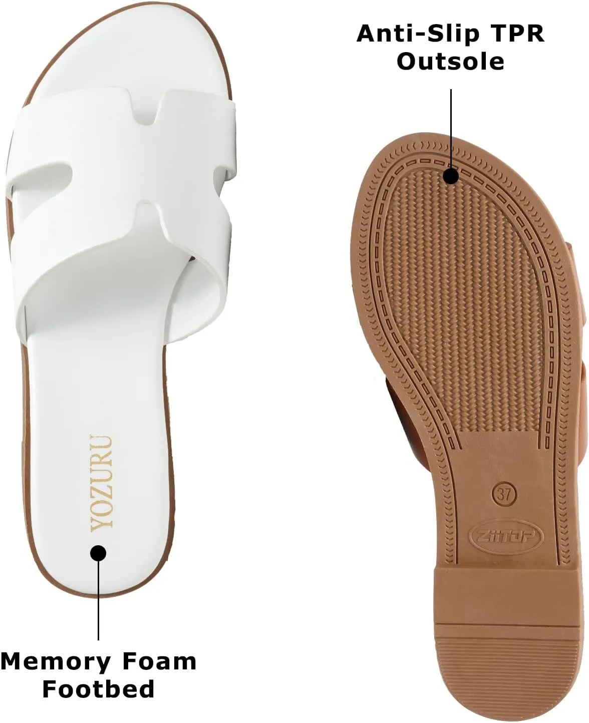 Yozuru Womens Flat Sandals Open Toe Dressy Summer Sandals Comfortable Casual Slip on Leather Slides Sandals for women