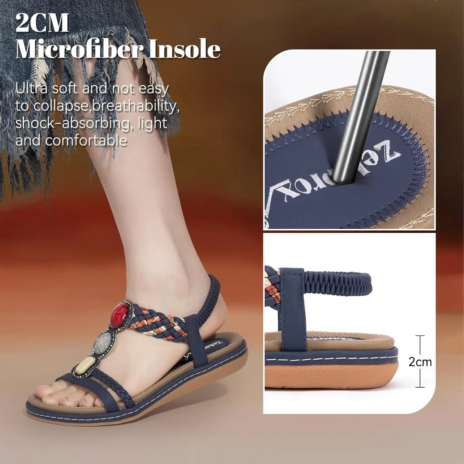 Zelaprox Women's Sandals Jeweled Crystal Summer Comfortable Slip-on Flat Sandals Open Toe Ankle Elastic Strap Beach Shoes Sandals Flops Dressy Sandals