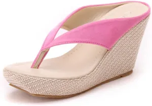 ZOOGEM Women's Embroidery Slides Wedge Sandals Hawaii Beach People Wedge Sandal Open Toe Bohemia Sandals Summer slippers (B-Pink,8)