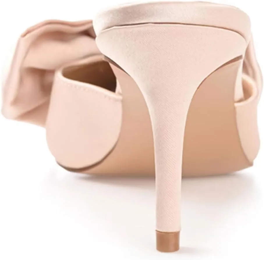 Zszszsu Women's Stiletto Heel Mules Closed Pointed Toe Bow Slide Sandals Elegant Backless Dress Wedding Party Shoes Size 4-16 US