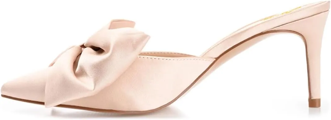 Zszszsu Women's Stiletto Heel Mules Closed Pointed Toe Bow Slide Sandals Elegant Backless Dress Wedding Party Shoes Size 4-16 US