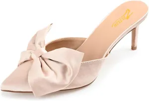 Zszszsu Women's Stiletto Heel Mules Closed Pointed Toe Bow Slide Sandals Elegant Backless Dress Wedding Party Shoes Size 4-16 US